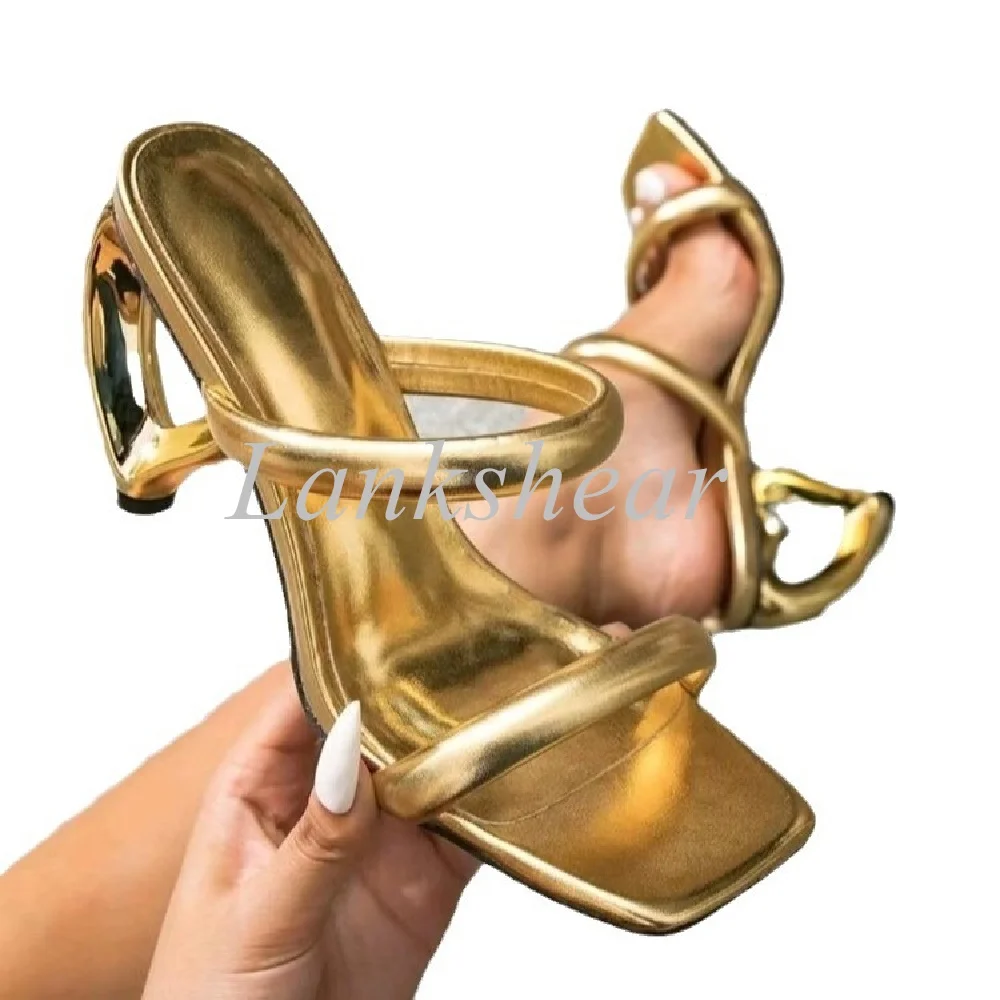 Chinelos de salto de coração quadrado para mulheres, sexy slingback, couro envernizado sólido, plus size, moda verão, sapatos de festa modernos