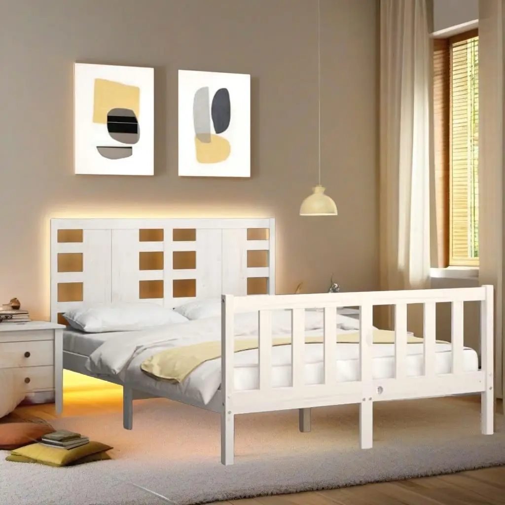 Bed Frame without Mattress for White Double Solid Wood Pine