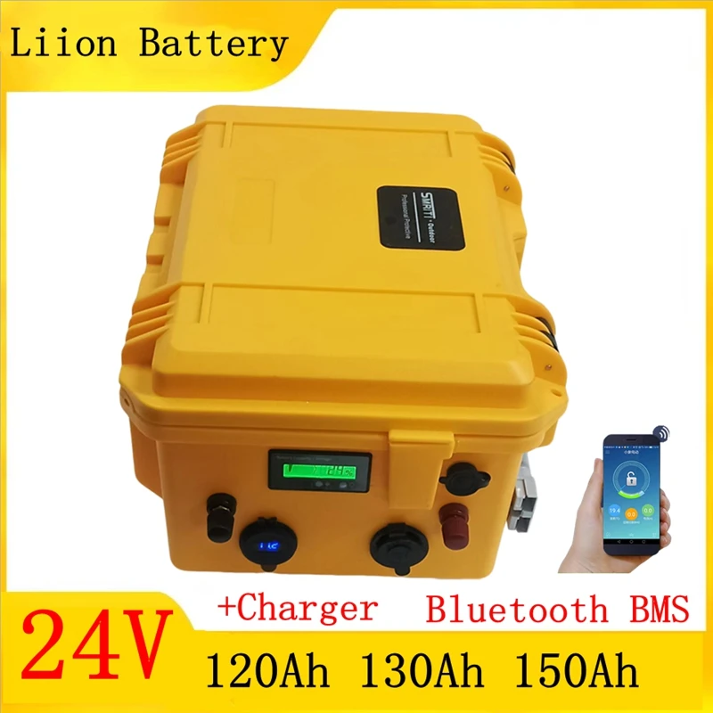 

24V 150Ah waterproof 24V 120AH Lithium ion battery 24V 130Ah li-ion for EV scooter golf cart UPS backup power +10A Charger