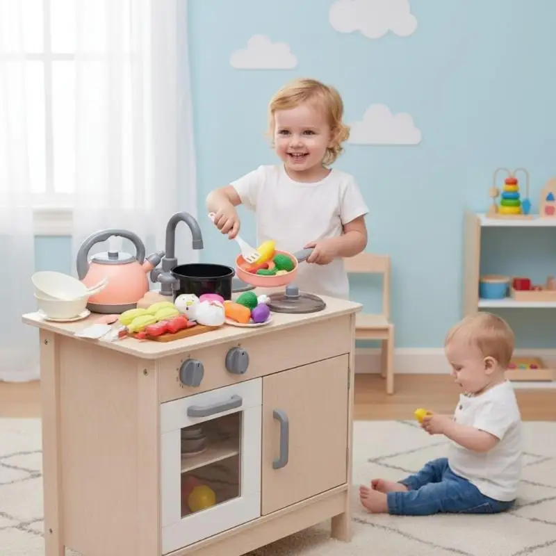 Conjunto cozinha infantil com surpresa, brinquedo vegetal, jogo educacional, bordas arredondadas e seguras, plástico f19f