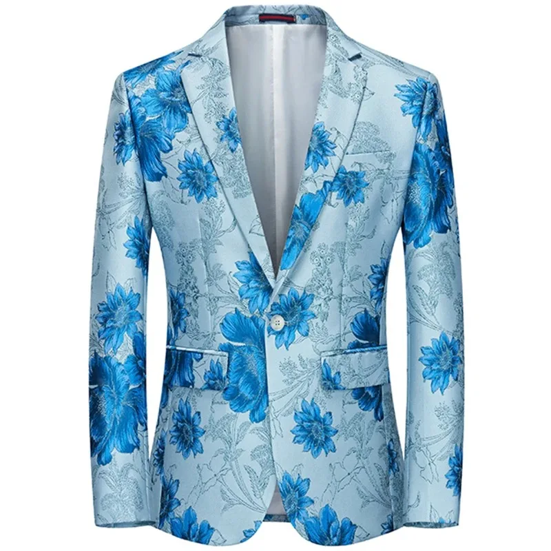 

2024 Fashion New Men's Casual Boutique Business Wedding Host Slim Bronzing Suit Flower Jacket Dress Blazers Coat