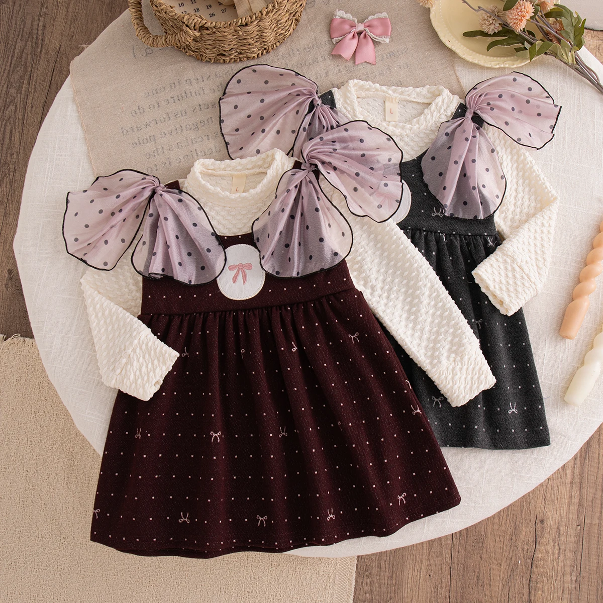 Spring And Autumn New Purple Bow Baby Girl Dress Cute Printed Children'S Clothing (6-24 Months)