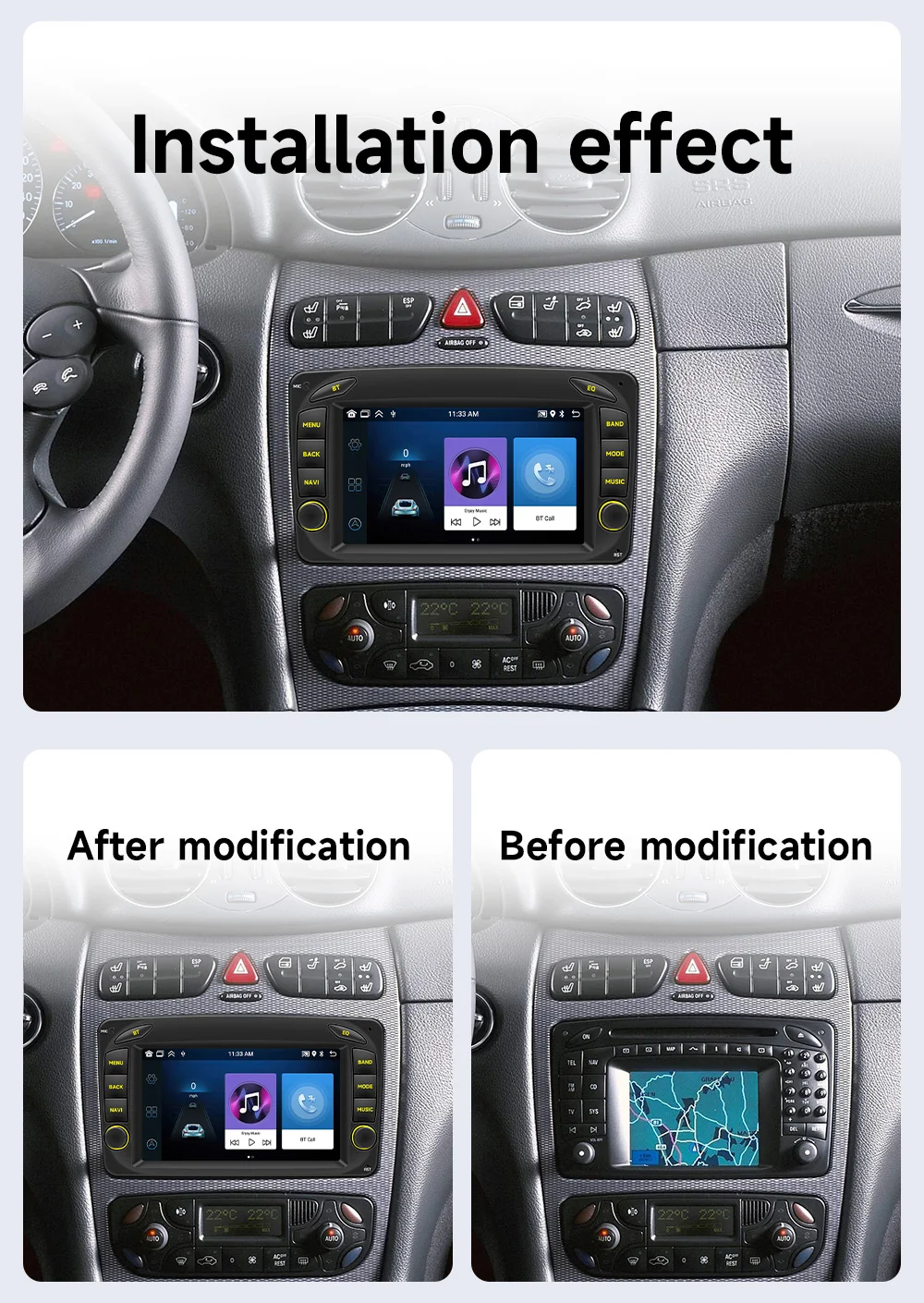 BQCC 7inch Android 13 Octa Quad Core Wifi 4G GPS Car Player Mirrorlink ASP DSP Carplay BT Car Stereo for Mercedes-Benz W209