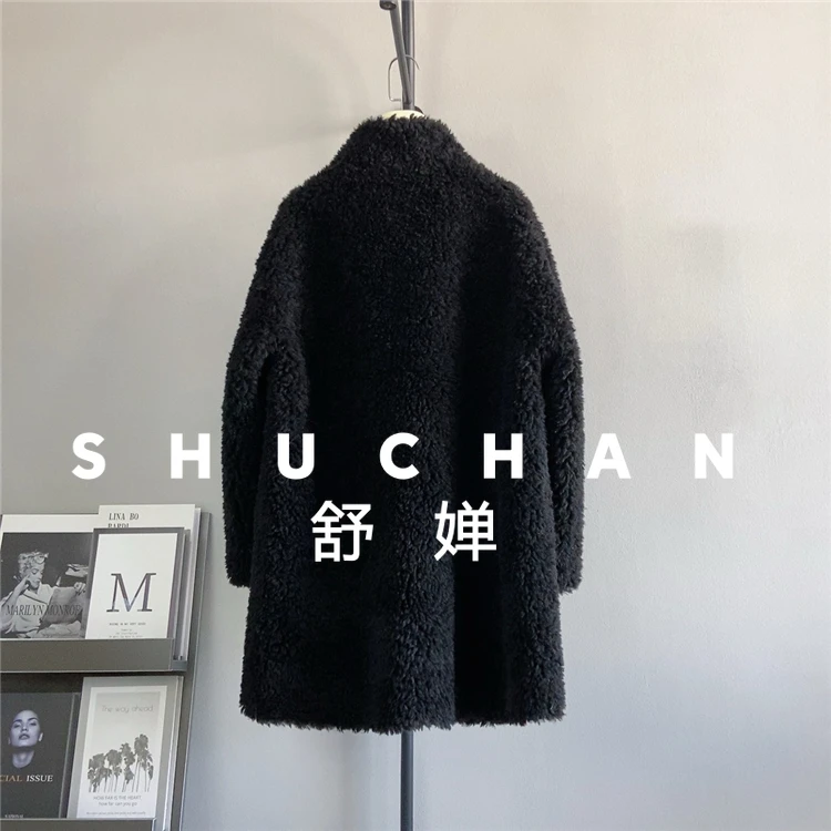 100% casaco de lã feminino novo quente nova jaqueta de lã de cordeiro gola alta chifre fivela casaco de inverno feminino