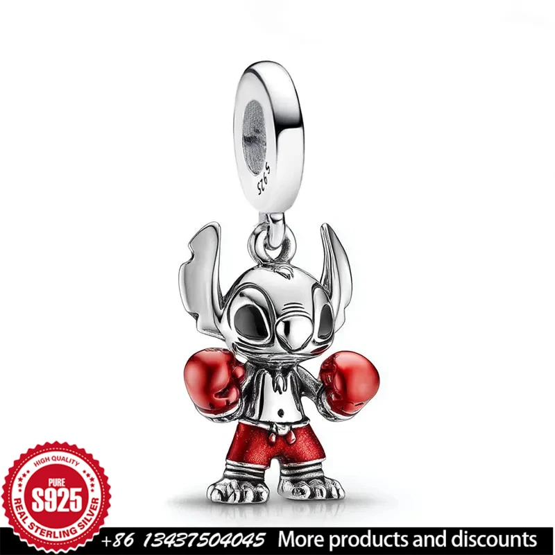 

925 Sterling Silver Disney Charm Cartoon Boxer Stitch with Red Enamel Original Customized beads Engravable Jewelry Accessories