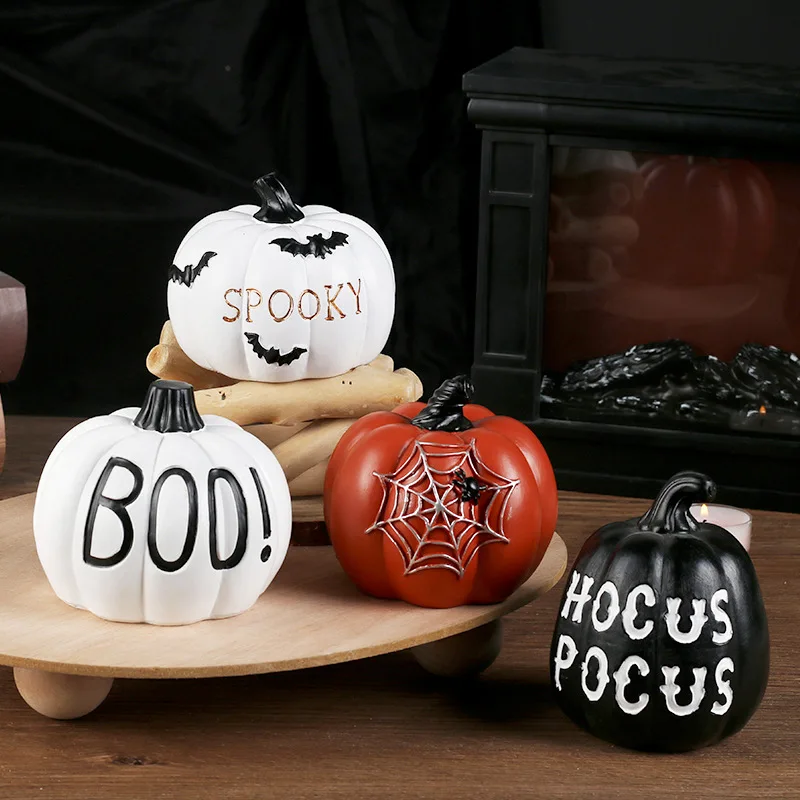 Resin Pumpkin Desktop Ornament – Halloween Horror Atmosphere Figurine for Party Scene Decor, Ins Style Gift