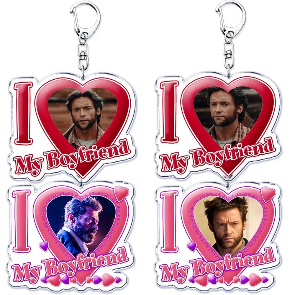 Popular Movie Actor Hugh Jackman Keychain for AccessoriesI Love My Boyfriend Pink Red Heart Keyring Jewelry Fans Friends Gifts