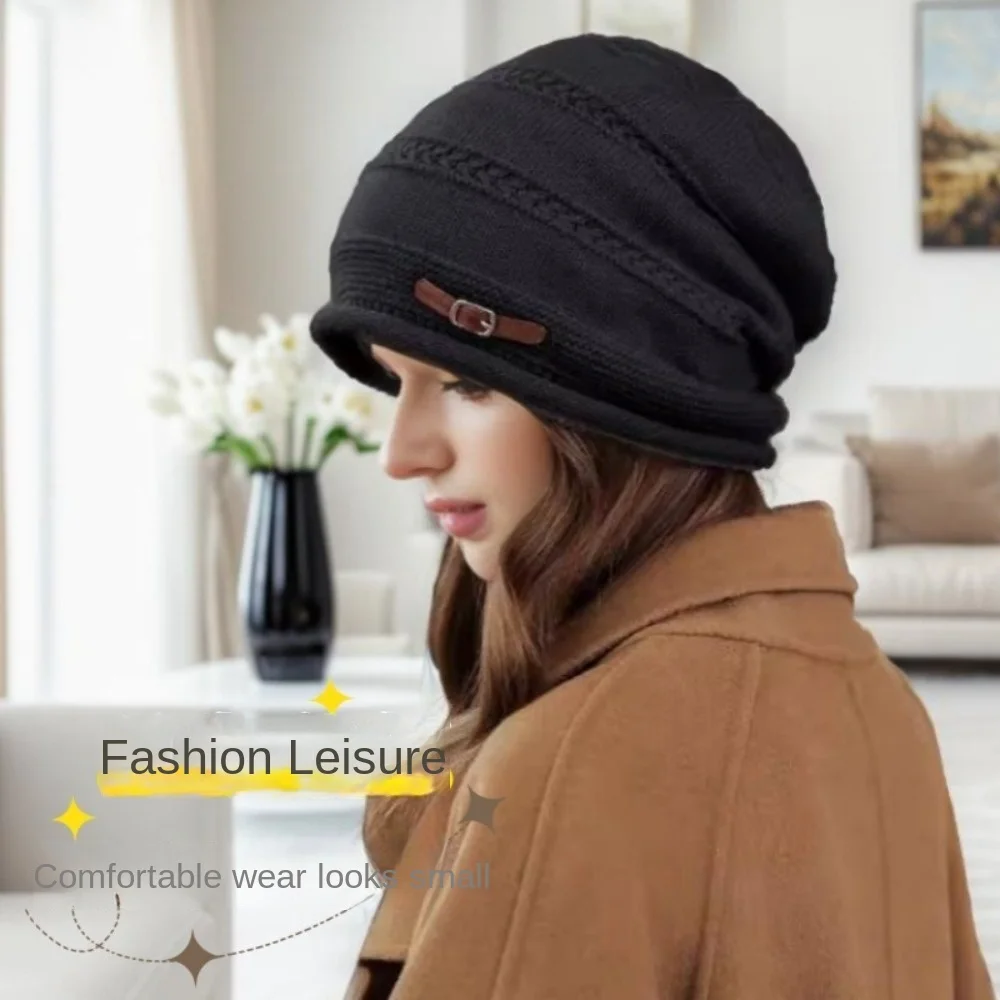 New Thickened Winter Hat Christmas Gift Keep Warm Ear Protection Knitted Yarn Hat Women Girl Big Head Circumference Hat