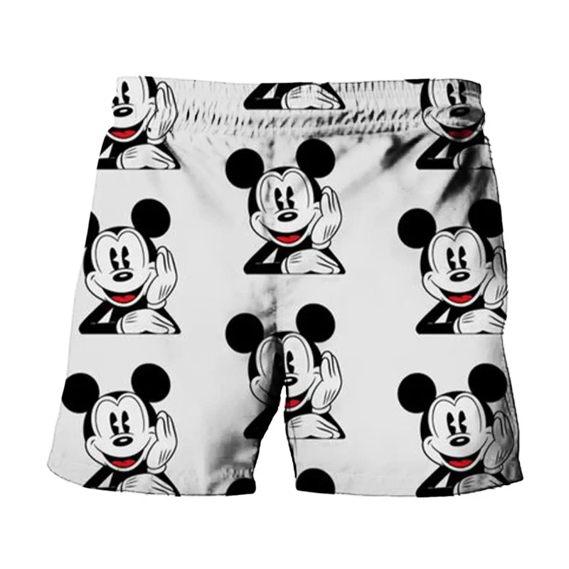 MINISO Summer Harajuku New Disney Brands Cute Stitch Mickey Minnie Anime Print Men Beach Shorts Fashion Casual Kids/Adult Shorts