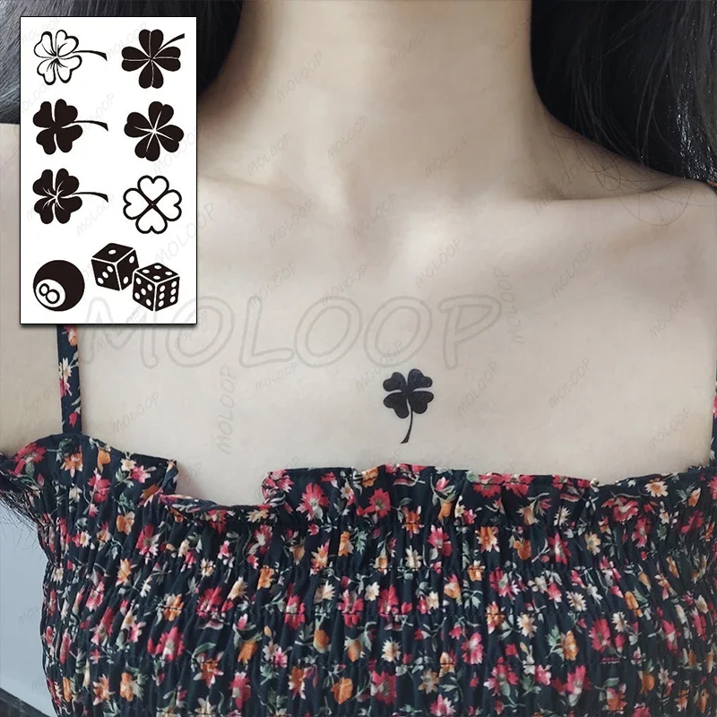 Clover Dice Billiards Temporary Tattoo Sticker Waterproof Women Men Adults Fake Body Art New Design 10.5X6cm Kids Hand Tatoo