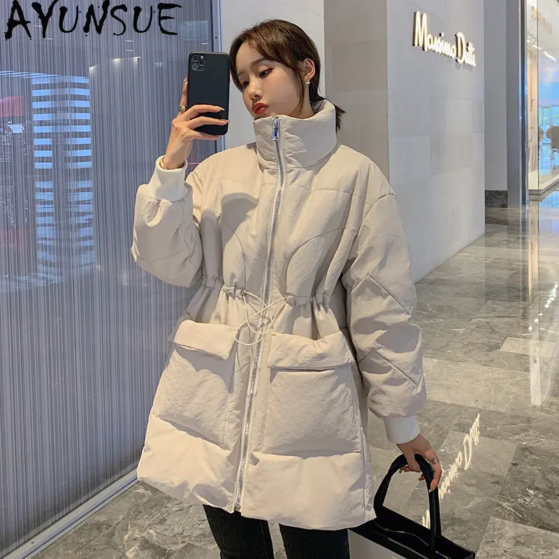 AYUNSUE Genuine Sheepskin Jacket Women Clothing Casual Down Coats Women Loose Thick Down Jackets Black Korean Coat Manteau Femme