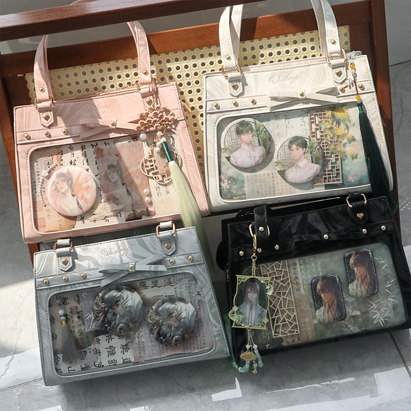 JIAERDI Lolita Ita Bag For Women Transparent Anime Badge Show Shoulder Bag Lady Y2k Chain Cute Bow Handbags Female Bolso Mujer