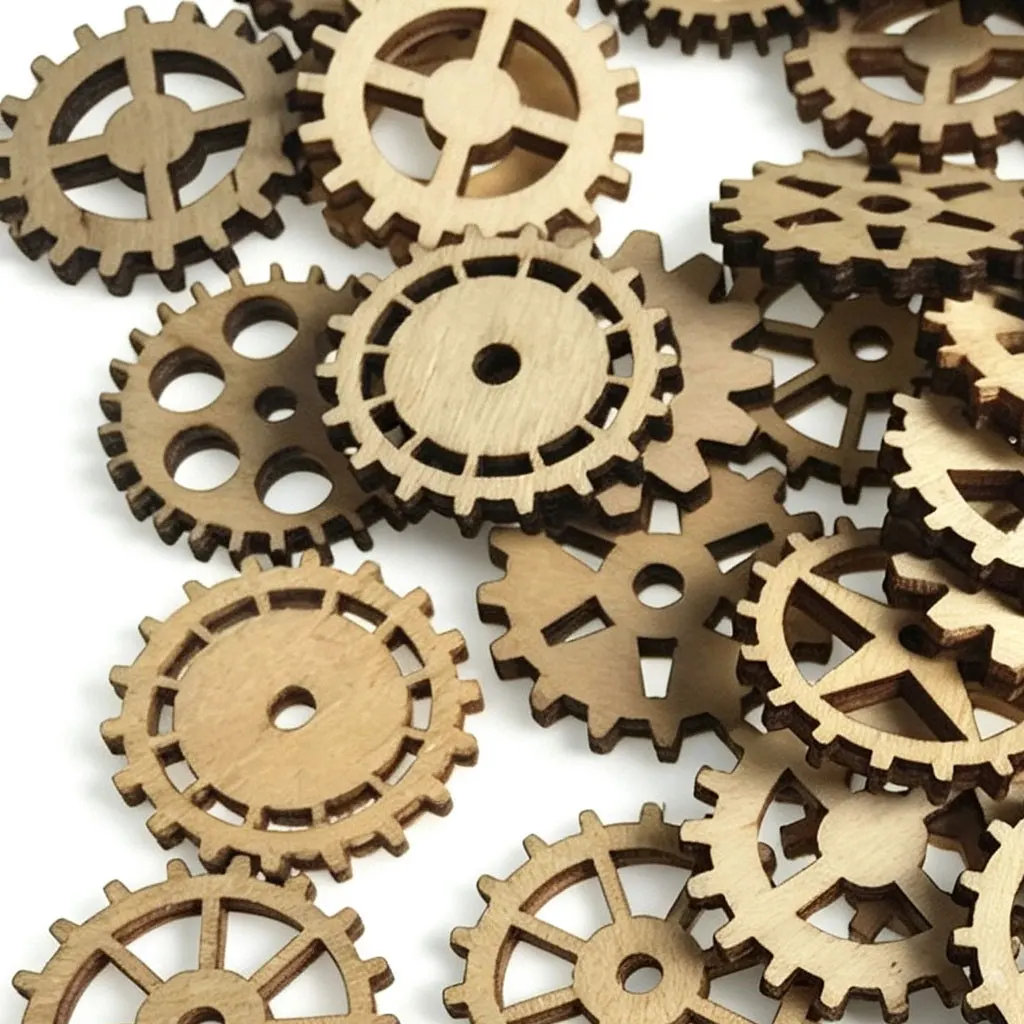 200PCS 25MM Unfinished Wood Craft Gear Wheel Scrapbooking DIY for Handmade Home Decor Mix Natural Wooden Embellishments