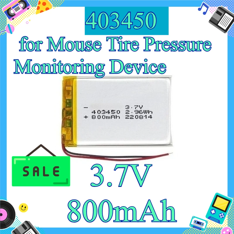 403450 3.7V 800mAh Rechargeable Lithium Polymer Battery Li‑Po Battery for Mouse Tire Pressure Monitoring Device