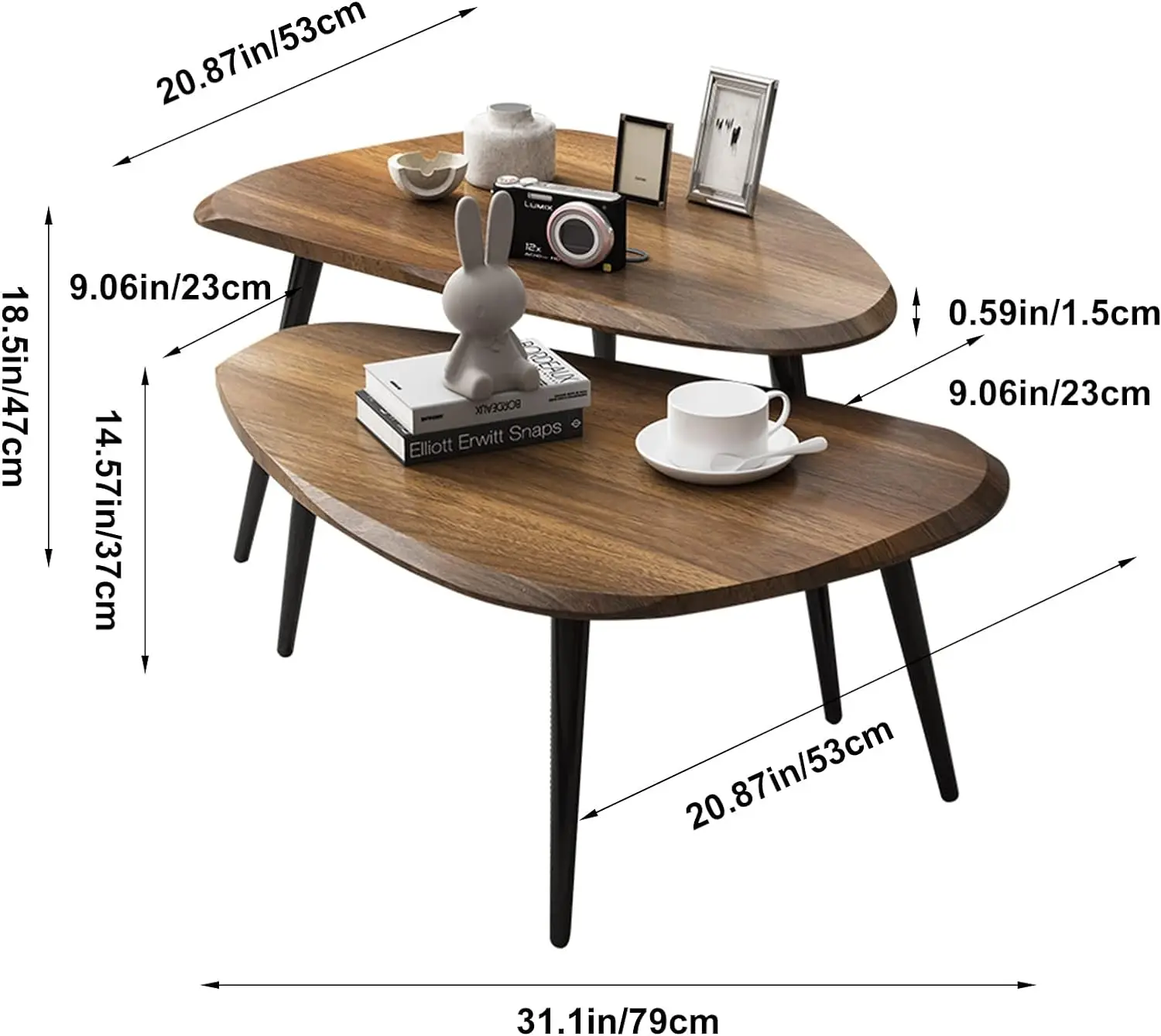 Scandinavian Light Luxury Irregular Coffee Tables, Modern Minimalist Nesting Design, MDF with Metal Legs