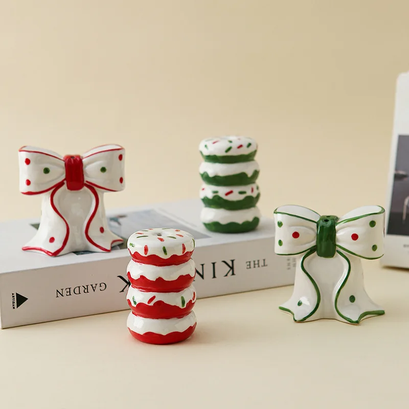 Nordic Hand-painted Bow Shape Ceramic Seasoning Bottle Living Room Kitchen Dining Table Hotel Salt and Pepper Bottle Craft Decor