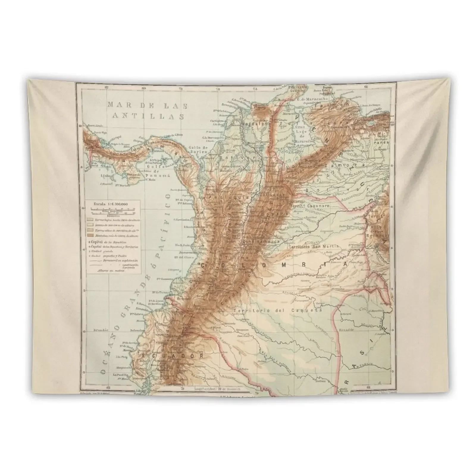 Vintage Colombia Map (1875) Tapestry Wall Hanging Decor Decoration Wall Room Decoration Accessories Tapestry