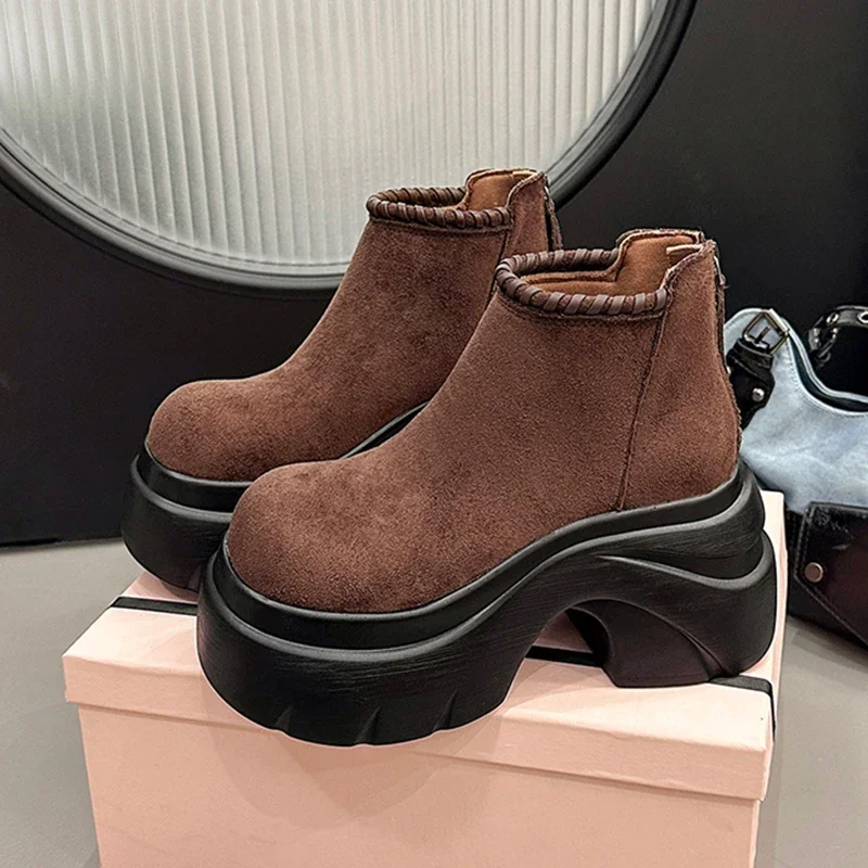 

Ботильоны на высоком каблуке, женская замшевая модная обувь на платформе, спортивные зимние ботинки 2024, новые повседневные прогулочные уютные платья Mujer Botas