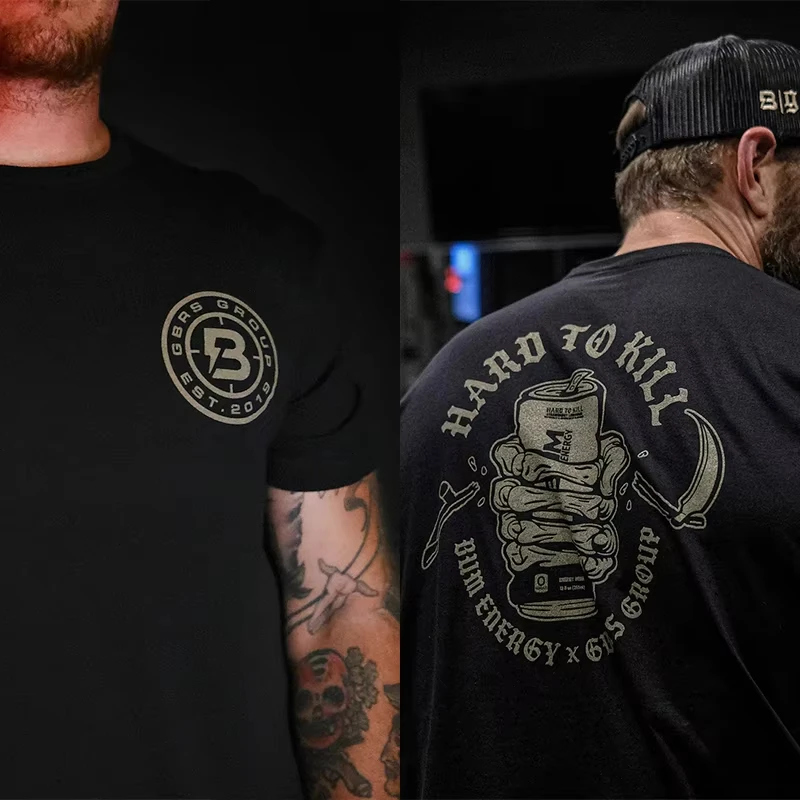 Camiseta Gráfica de Verano 2026 Nueva con Diseño de Mano de Esqueleto y Bebida Energética 'HARD TO BREAK', Estilo Urbano Oscuro, Camiseta Oversize de Algodón para Fitness