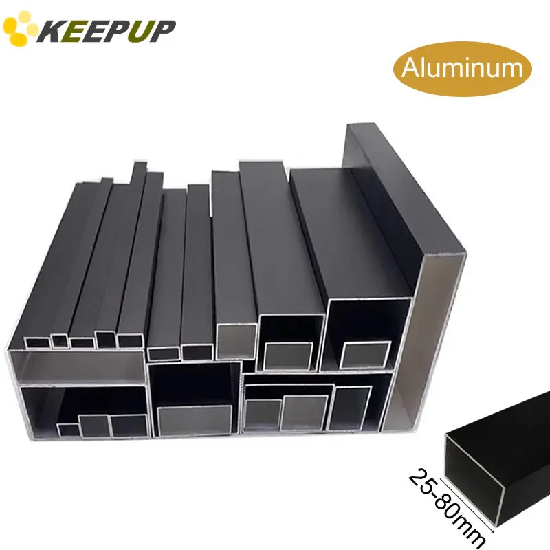 Aluminum Square Tube Black Color Profile 25x50 30x60 40x80 60x100 80x120mm Rectangular Pipe High Strength Durable DIY Furniture