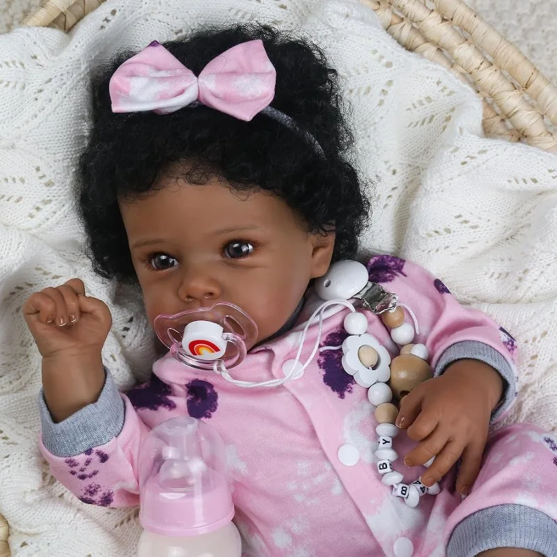 45cm Bettie Reborn Baby Newborn Doll Lifelike Soft Touch Cotton Body Baby Layers Painting Dark Skin with Hand Rooted Hair