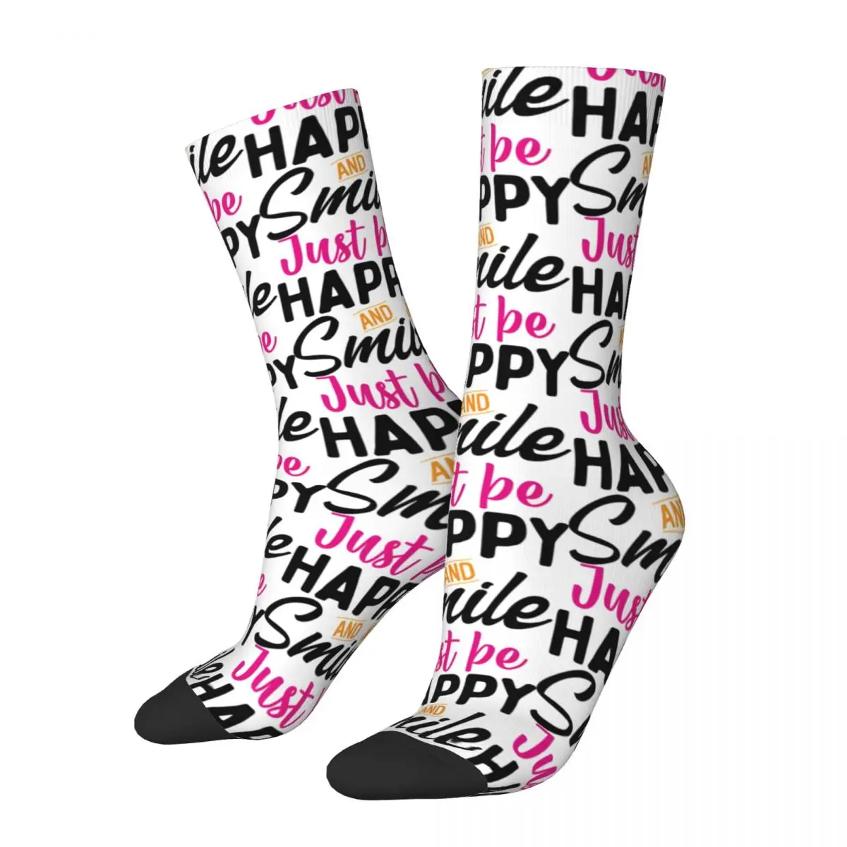 Just Be Happy And Smile Men's Socks Vintage Harajuku Street Style Novelty Pattern Crew Sock