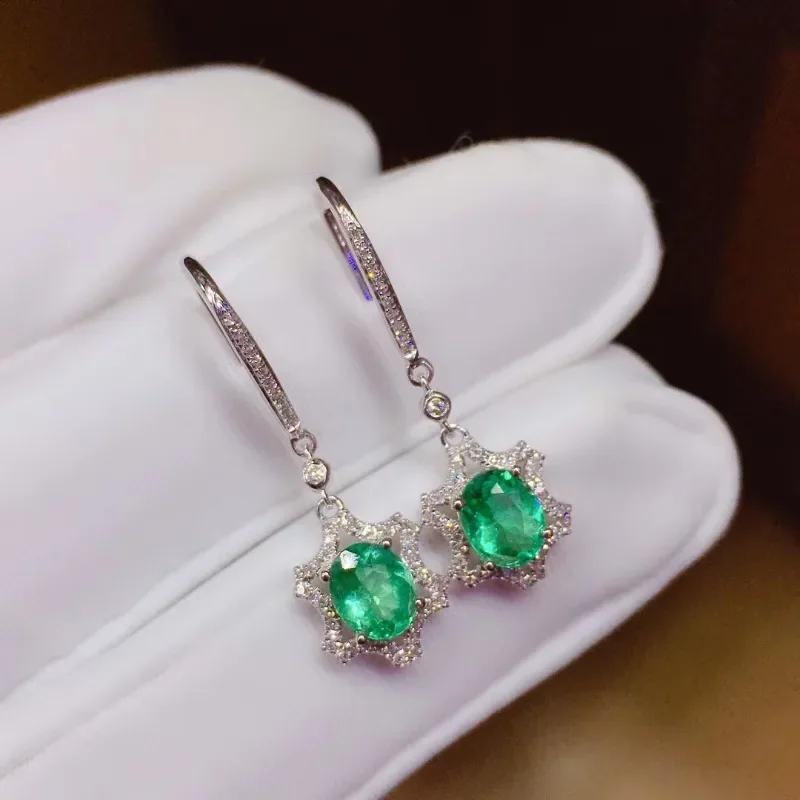 Jewelry 925 Silver Emerlad Drop Earrings for Party 4*5mm Natural Emerald Dangler Sterling Silver Emerald Jewelry