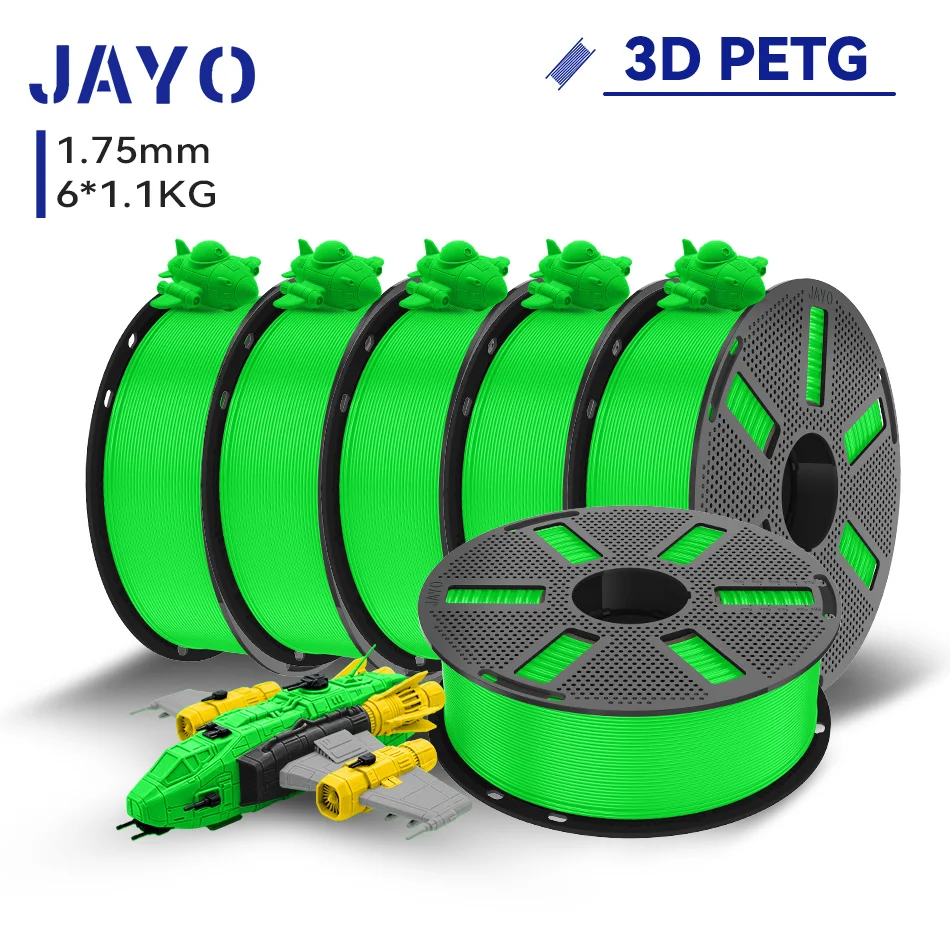 JAYO 6 Rollen 3D PETG/PETG Klares Druckerfilament 1,75MM Ungiftig & Blasenfrei Sauber Gewickelt 3D 99% FDM DIY Geschenk PETG-Material für 3D-Drucker & Stift