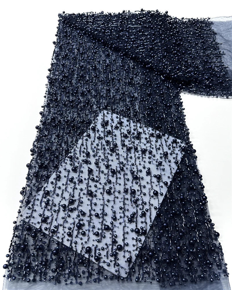 African Tulle Lace Fabric  French Sequins Fabric Sewing Embroidery With Beads Lace Tulle Mesh Nigeria Dress