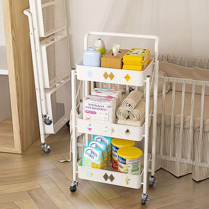 

Folding racks free to install small carts kitchen toilet mobile household baby supplies multi -layer storage shelf