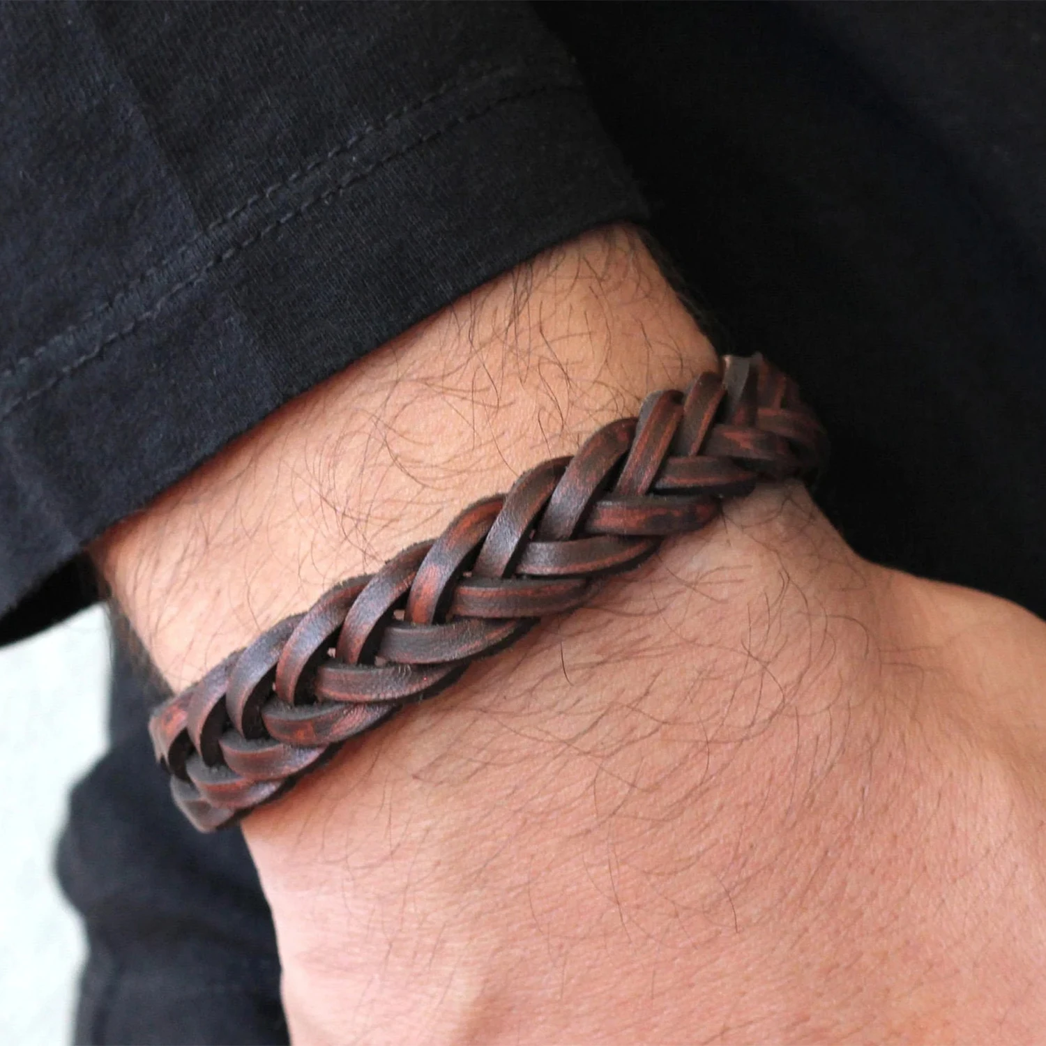 Pulsera de cuero trenzada para hombre, pulsera de cuero rústico para hombre, regalo para él, regalo de cumpleaños, joyería de cuero para hombre, 1 pieza