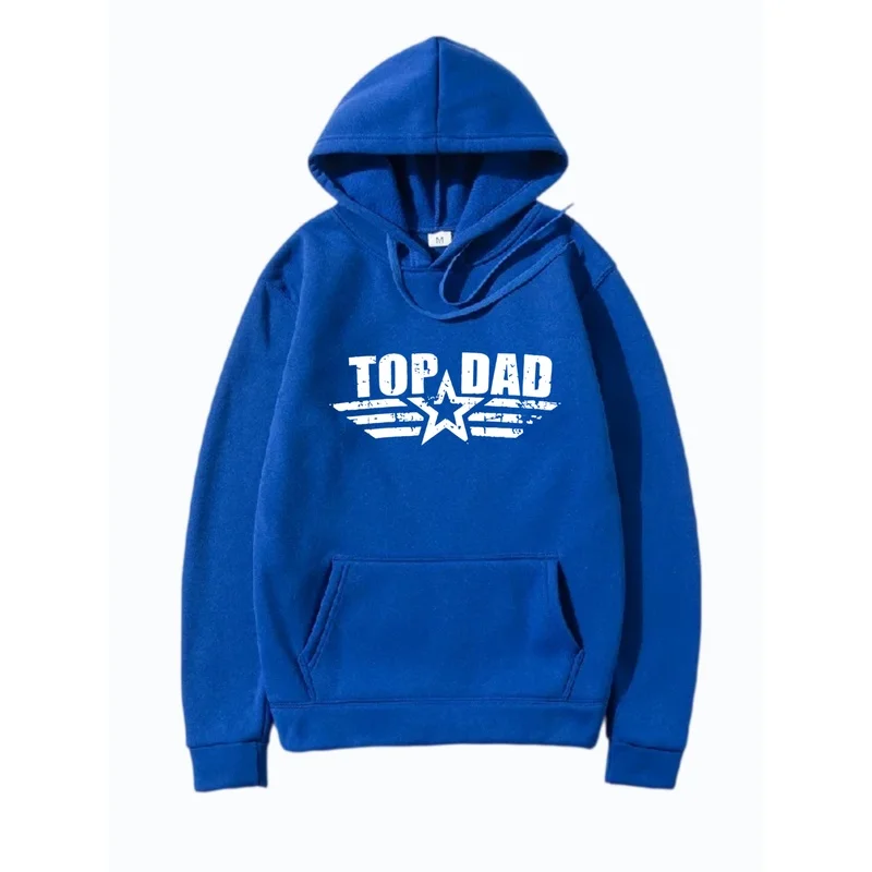 Men TOP DAD Distressed Star Wings Print Pullover Hoodie Father Slogan Graphic Sweatshirt Kangaroo Pocket Casual Hooded Tops