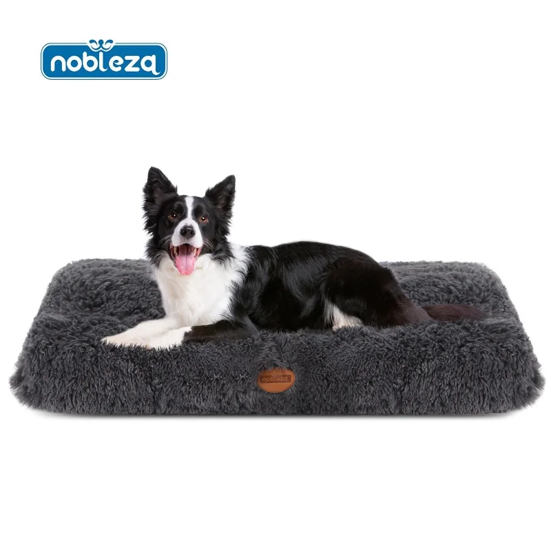 Nobleza Cama Perro Grande, Cama Perro Lavable, Peluche Largo Cama Para Perros, Suave y Esponjoso, Cama de Perro Antideslizante, Gris Oscuro, 110x73cm