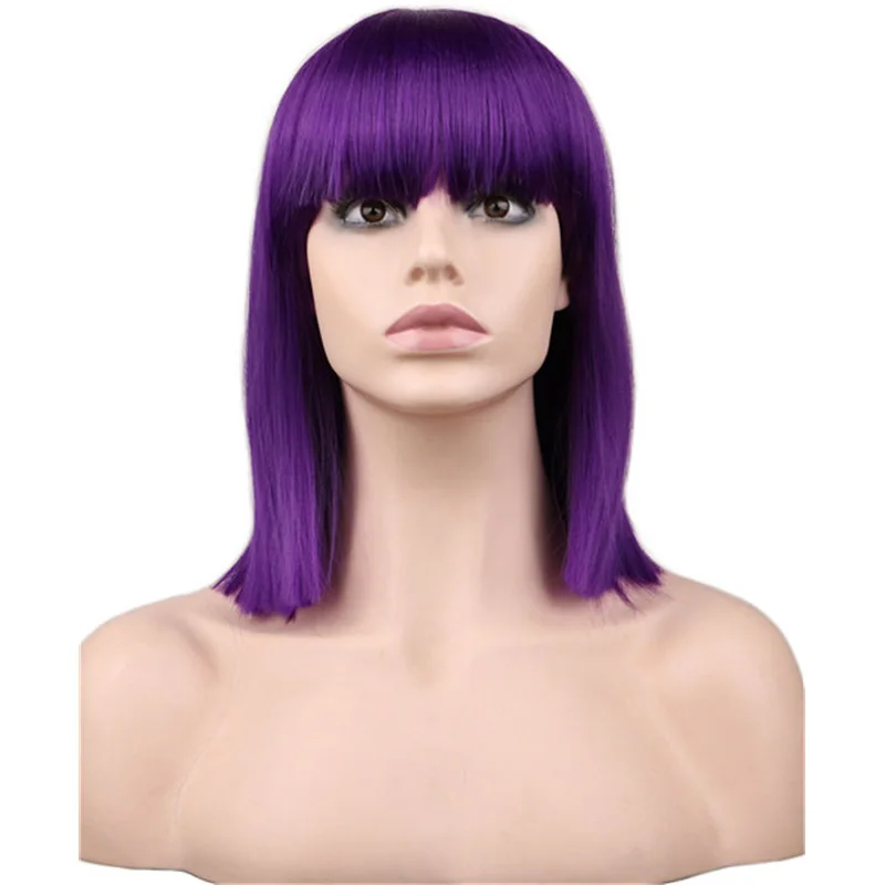 Purple Long Hair Straight Hair with Bangs for Women Anime Cos Perfect for Halloween Party Fear Inside Out Cosplay Wig
