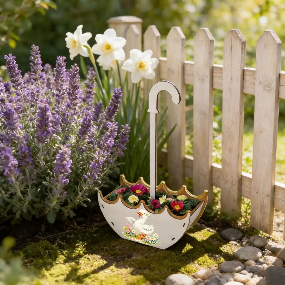 Garden Decoration Umbrella Shaped Planter Wooden Durable Flower Pot Rack Rustic Inverted Umbrella Style Garden Flower Pot