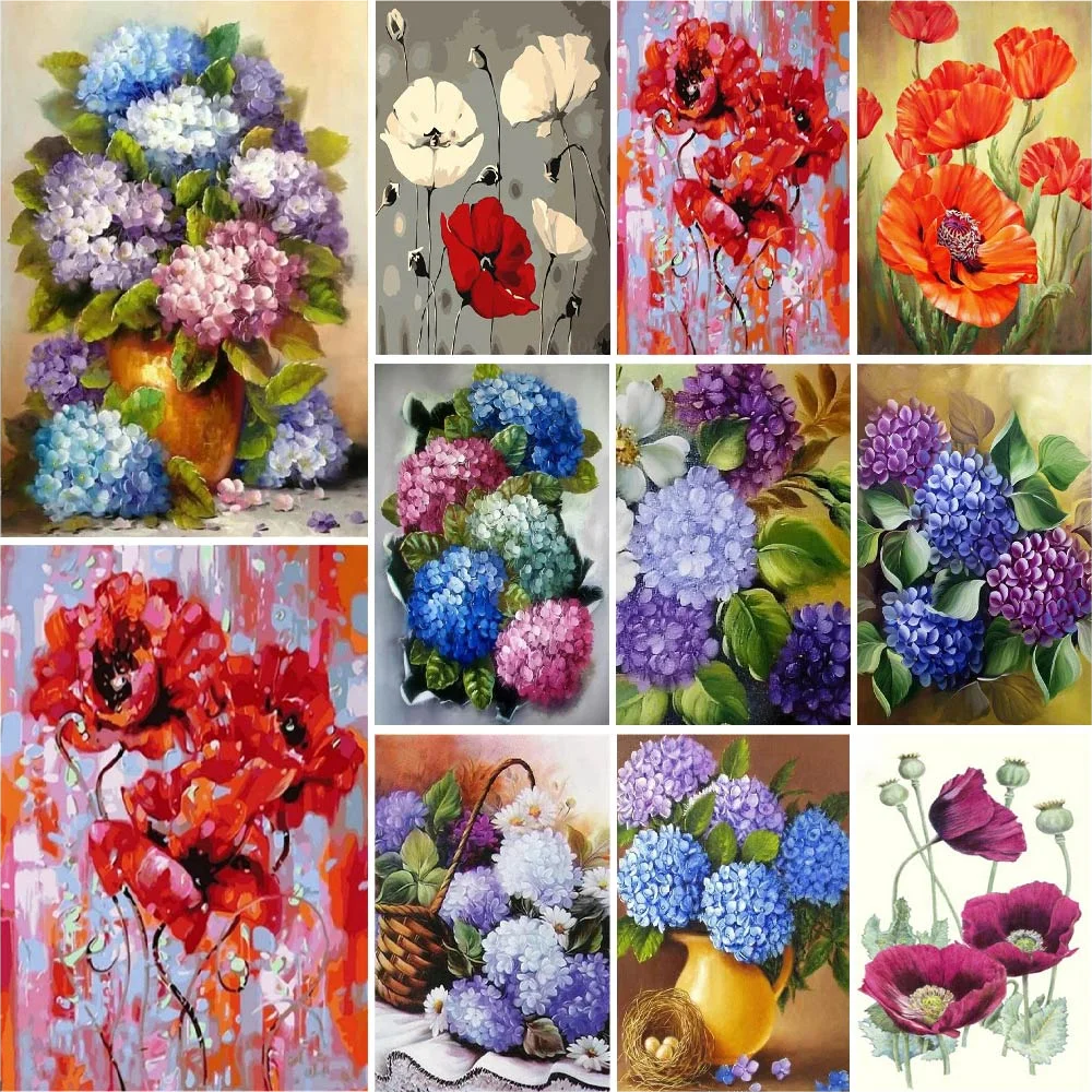 Module Picture Diy Drawing By Number On Chemical Fiber Cloth Flowers Poppy Painting Acrylic Paint Wall Art Crafts for Adults