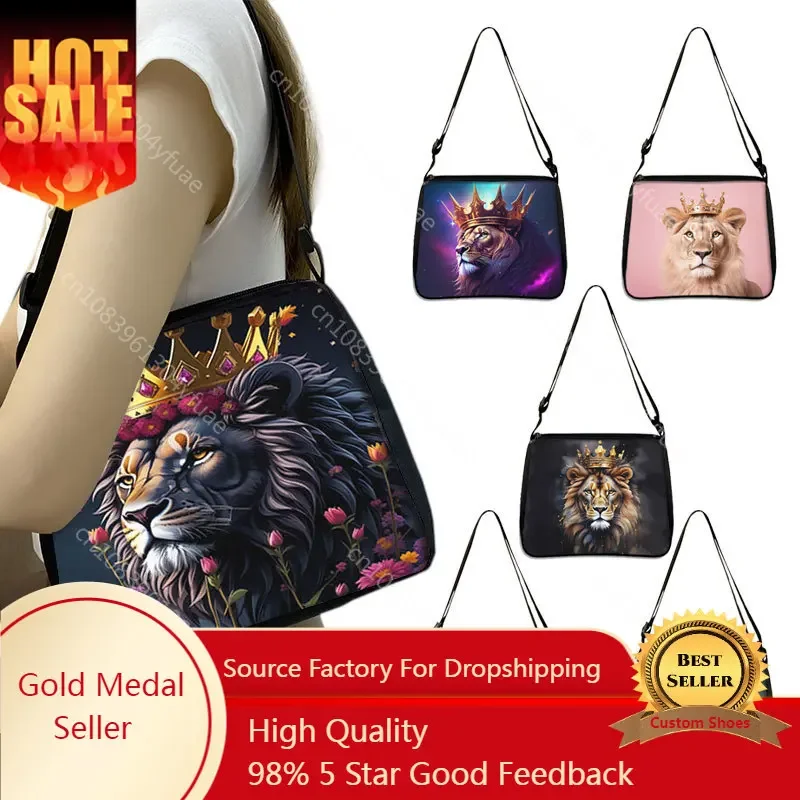 

Lion with Crown Painting Women Handbag Colorful Lion Shoulder Bag Fantasy Galaxy Shoulder Bag Crossbody Bag Phone Holder