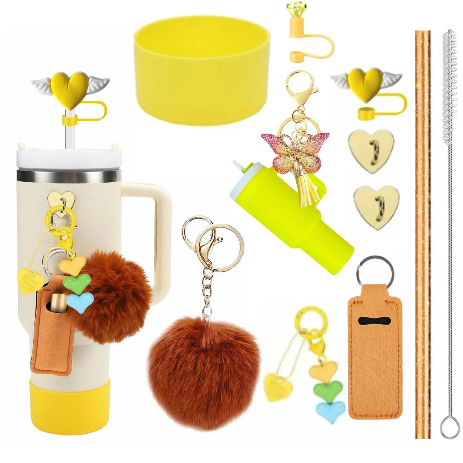 Butterfly for Stanley Cup Keychain Pendant Straw Toppers Cup Boots Lipstick Cases - Set of 4 Cup Accessories