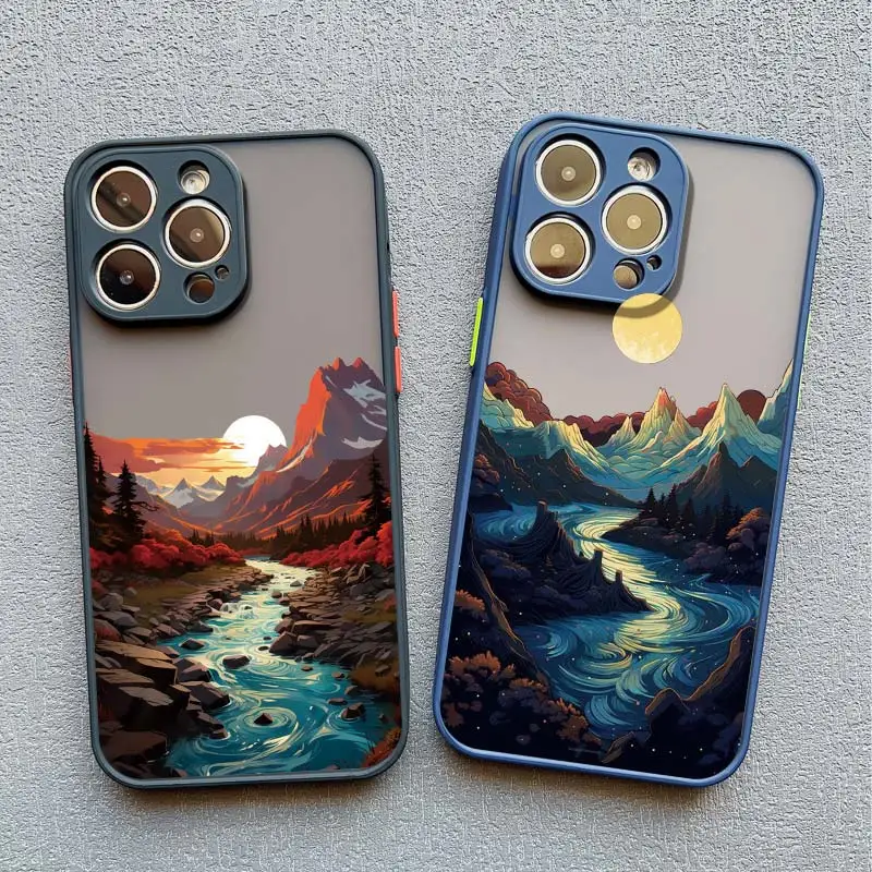 Sunrise Scenery Phone Case For iPhone 13 12 11 Pro Max Mini 15 14 Plus Pro Max XR X XS 7 8 Plus SE Gorgeous Mountain River Cover