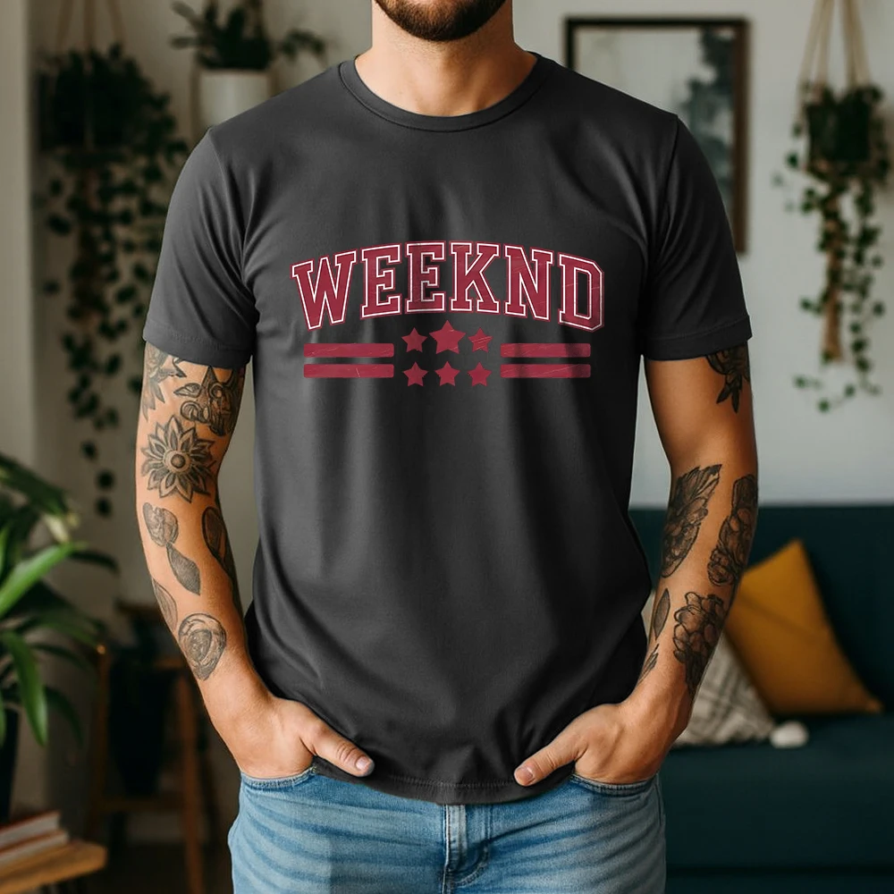 New Summer Men's 100% Cotton T-Shirt Weekend Retro Aesthetic Typography Casual Breathable Short Sleeve