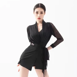 Latin Dance Costumes For Women Adult Female Mesh Lace Cardigan Top Dress Chacha Rumba Tango Dress Latin Dance Clothes DQS9775