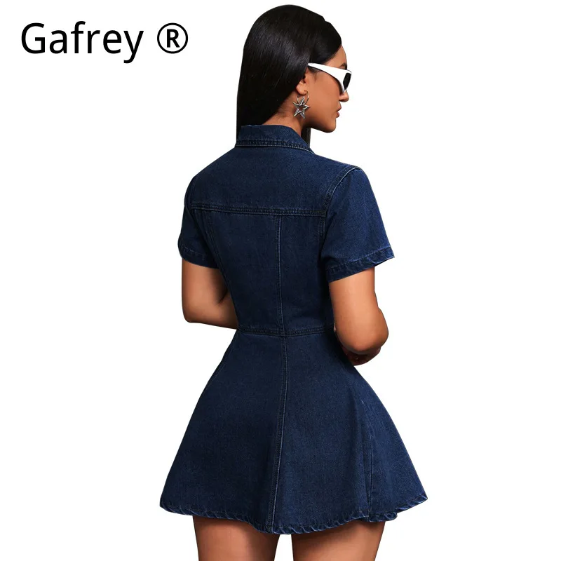 New Women's Denim Lapel Dress with Cinched Waist, Elegant Casual Slim Fit Jean Midi Dress, Perfect for Daily Office Wear