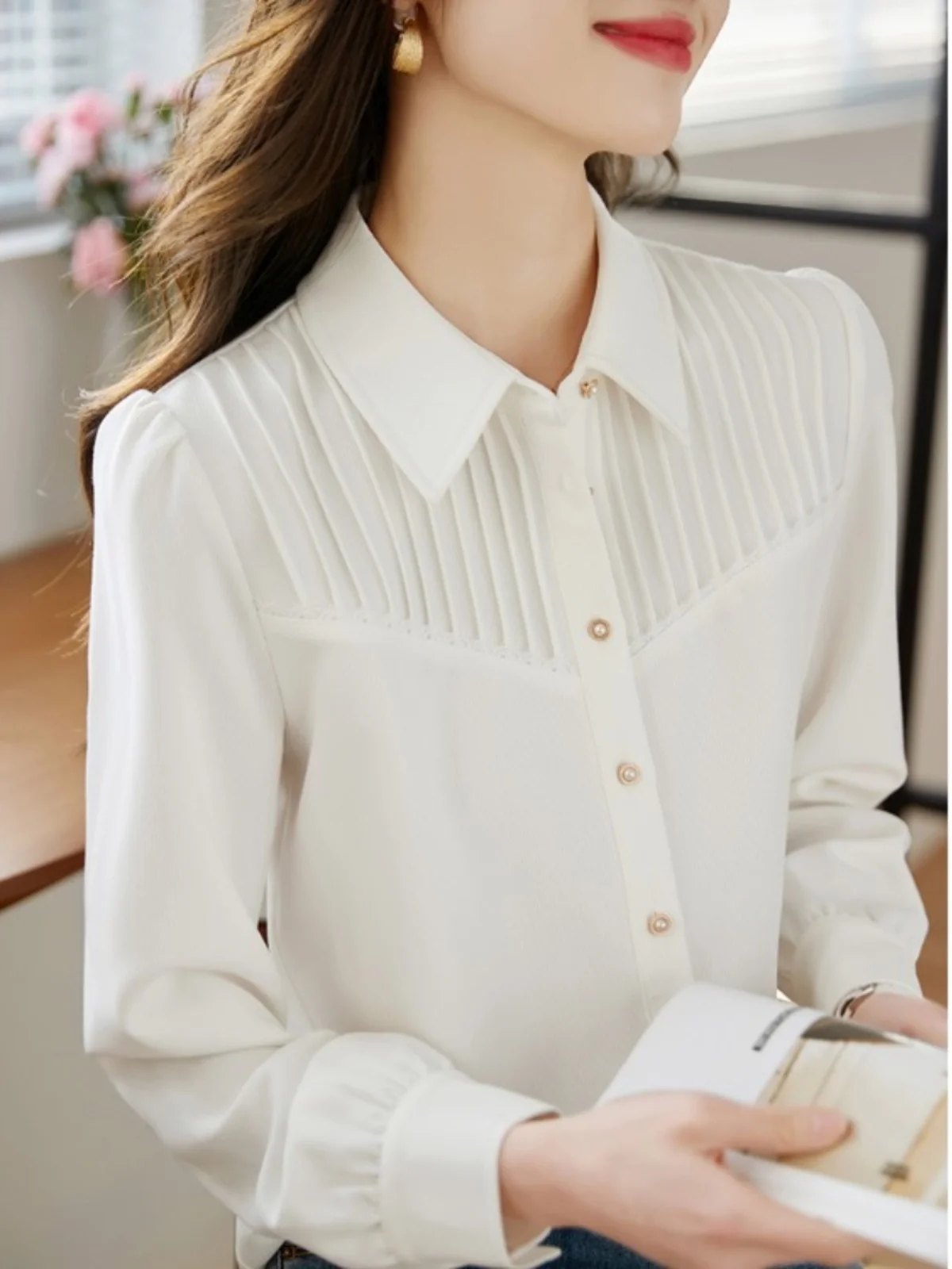 

Women's Long Sve Chiffon irt Profional Work orm White High Quali Unique Top for Autumn Winter Straight Cut ...