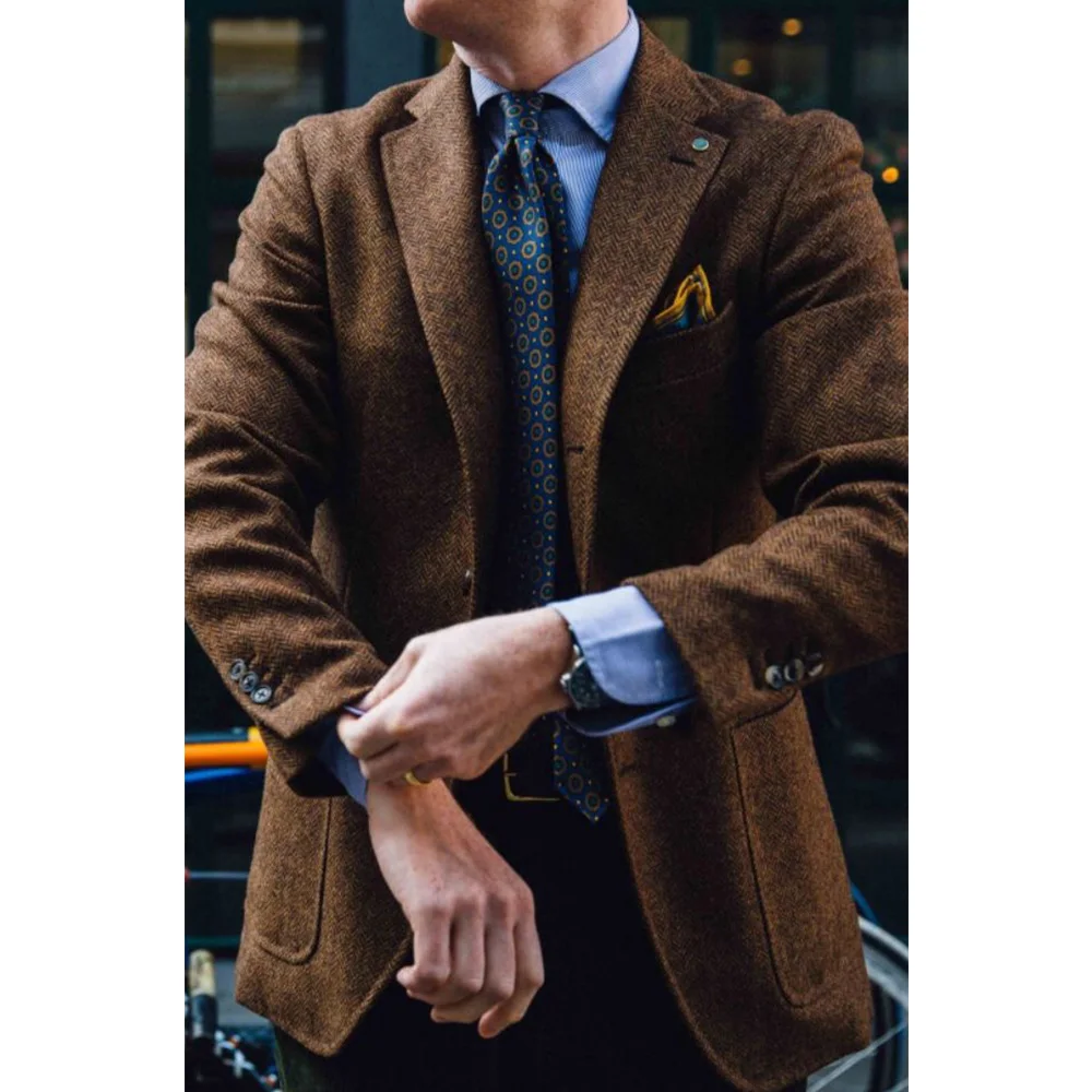 

Mens Suit Jacket Herringbone Single Breasted Casual Jacket Large Pockets Fashion Slim Fit Comfortable Elegant Blazer Business At