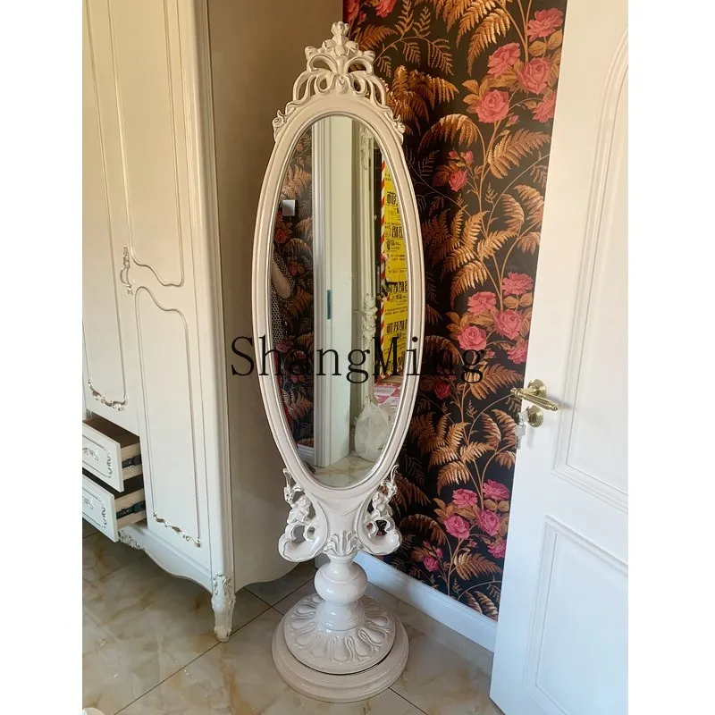 ZYY dressing mirror cloakroom bedroom luxury full solid wood carving flower floor full body changing mirror