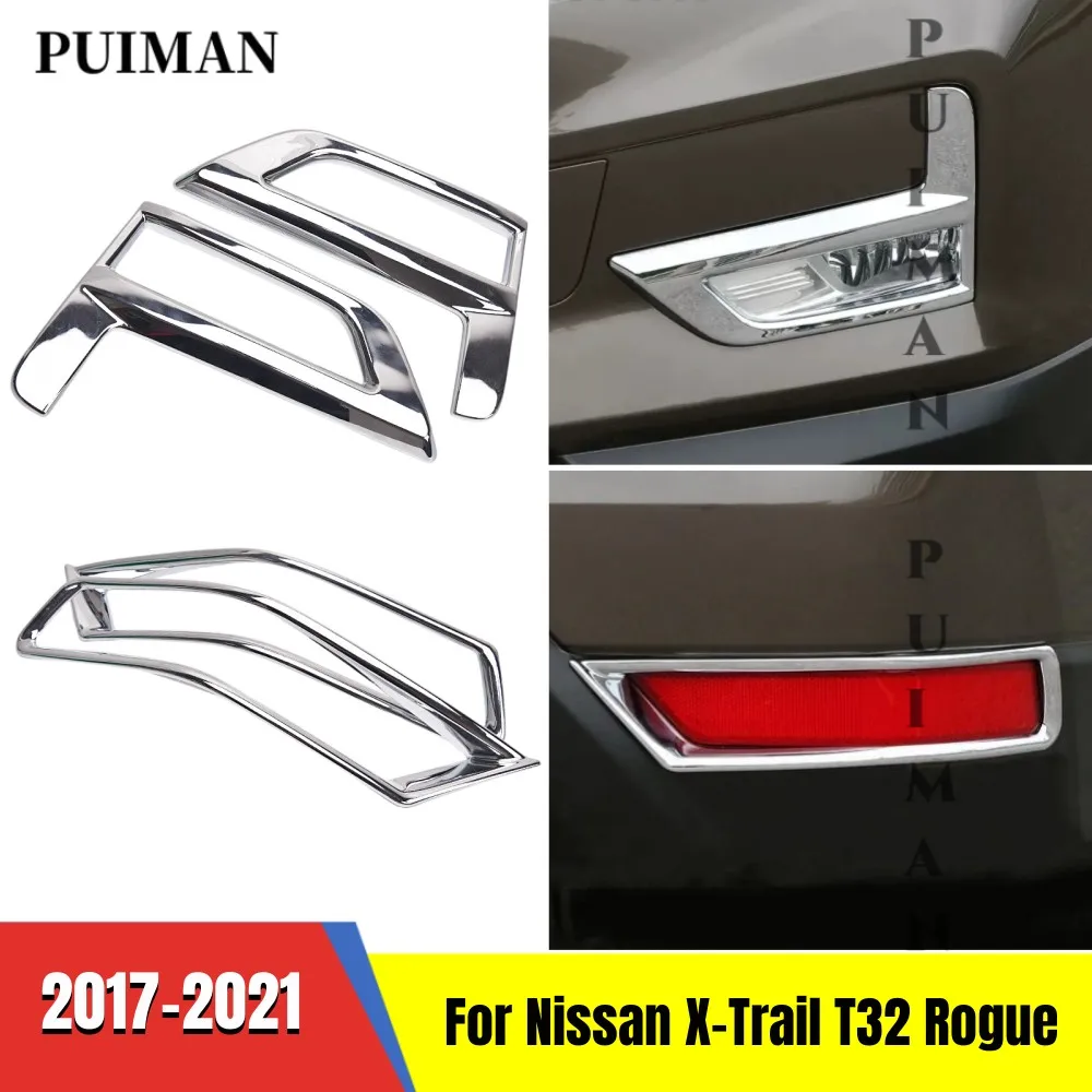 

For Nissan X-Trail XTrail T32 Rogue 2017-2020 2021 ABS Chrome Front Rear Bumper Fog Light Lamp Cover Exterior Parts Accessories