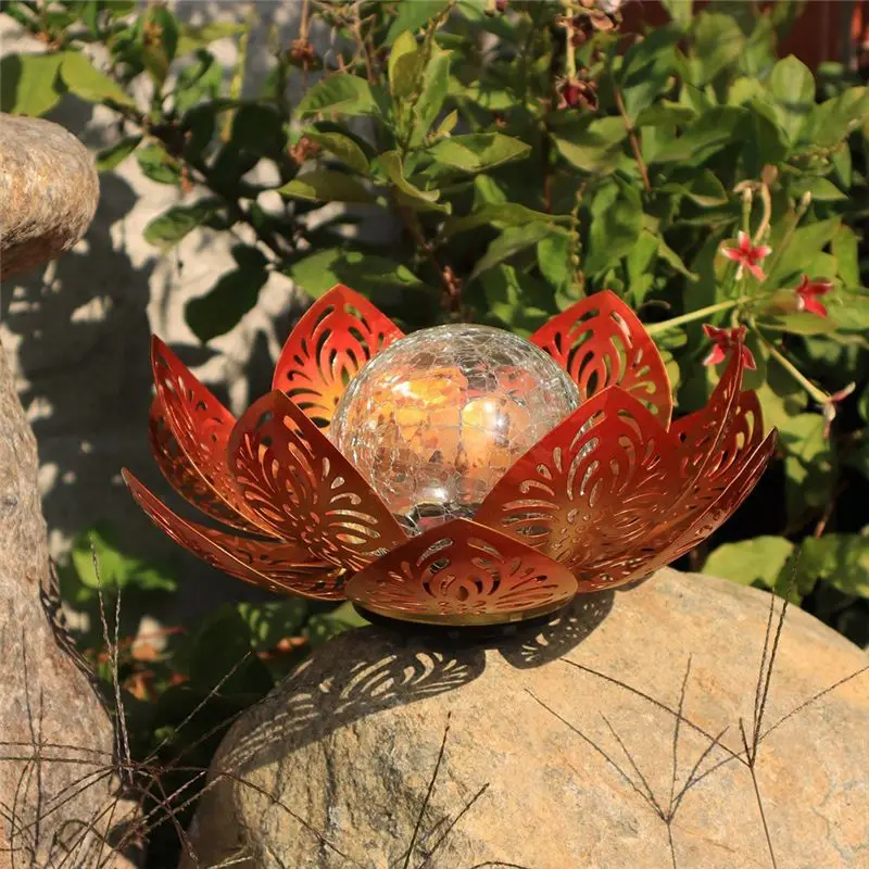 A93E-Solar Powered Iron Art Lotus Light Outdoor Plug-In Lawn Lamp Rainproof Decorative Landscape Courtyard Light