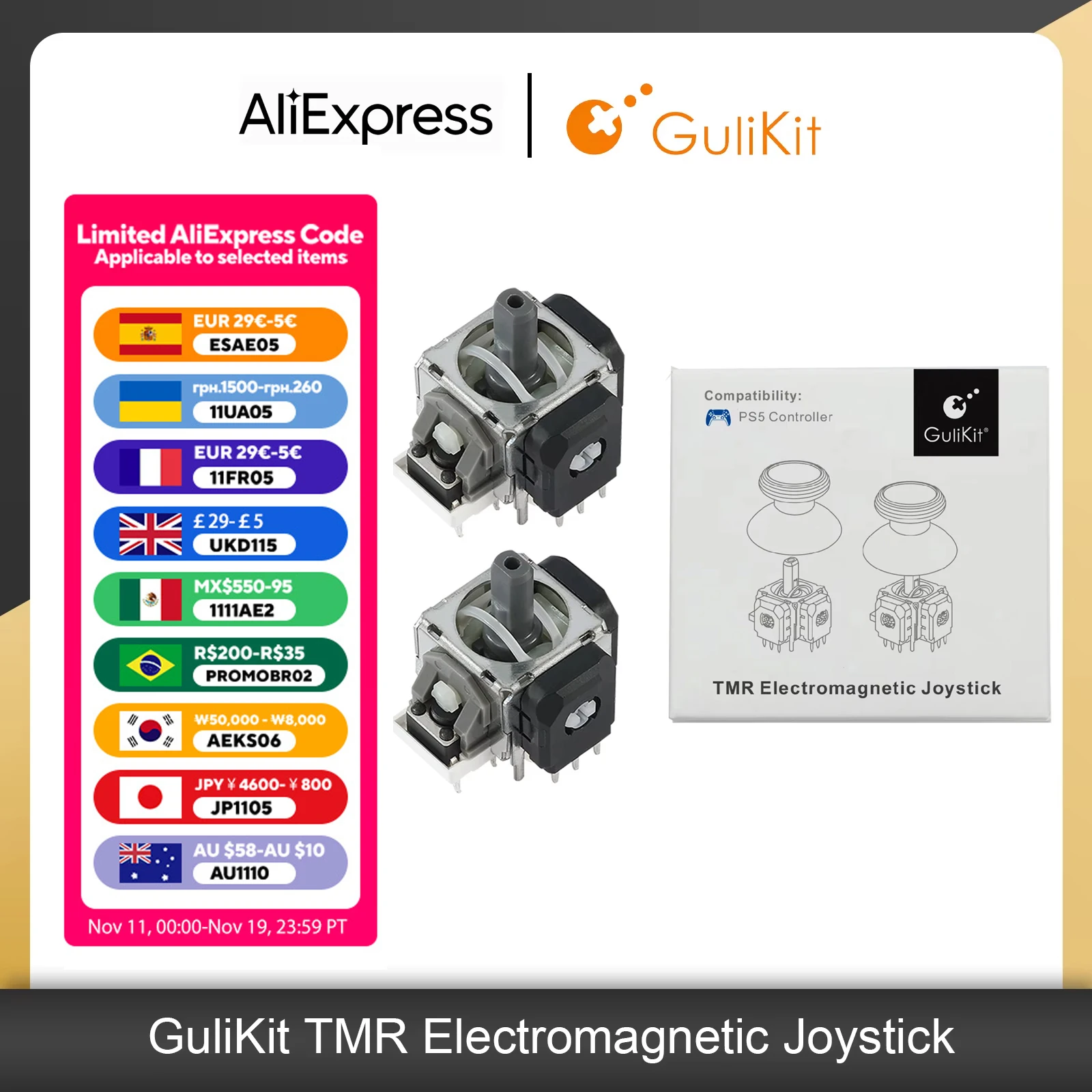 GuliKit Anti-Drift TMR Electromagnetic Joystick for PS4 Xbox Series Gamepad for Switch Pro PS5/PS5 Edge Controller Replacement