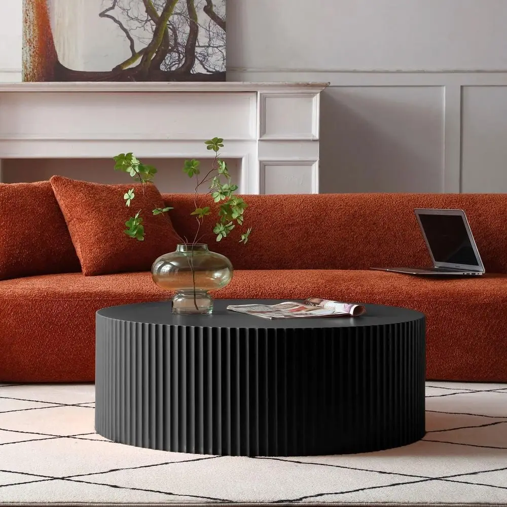 

Round Drum Coffee Table, Modern Circle Living Room Furniture, Elegant Wooden Accent Table, Office Apparatus