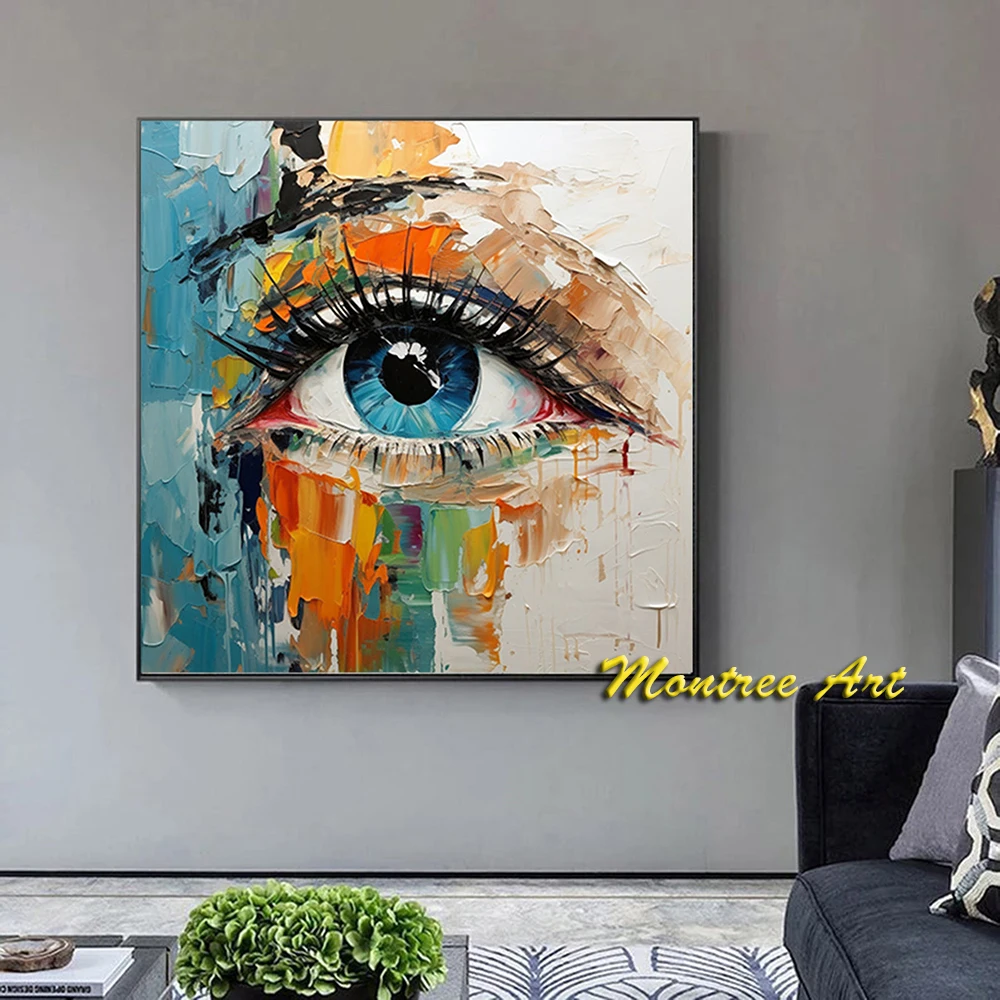 Hand Painted Oil Painting Palette Knife Eye painting Modern decorative painting Extra abstract wall art Oversized wall art decor